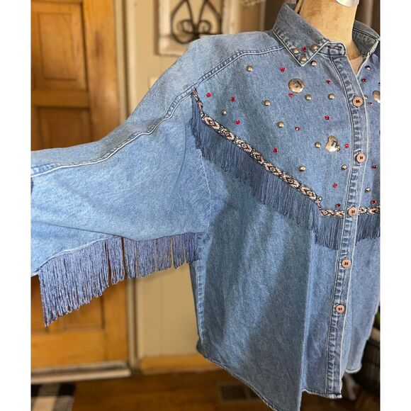 Vintage Blue Creek Jeans Womens Blue Denim Cotton Western Long Sleeve Size | XL - Picture 4 of 6
